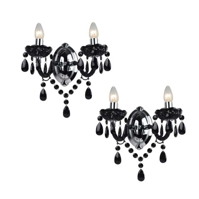 Set of 2 Black and Chrome Marie Therese Style 2 x 40W Wall Light Black Black acrylic with polished chrome plate detail Small 2
