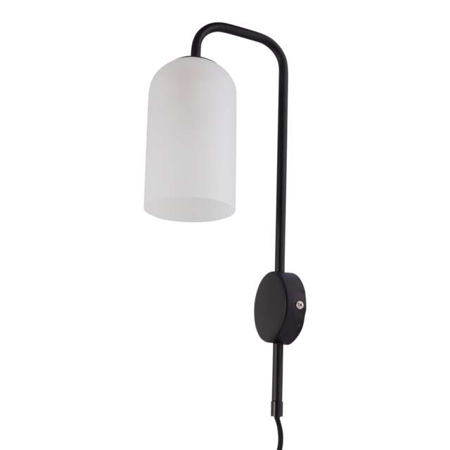 Victoria - Black Plug in Wall Light with Frosted Glass Shade Black White 1