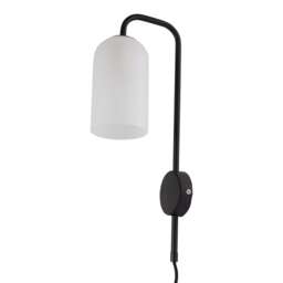 Victoria - Black Plug in Wall Light with Frosted Glass Shade Black White 1