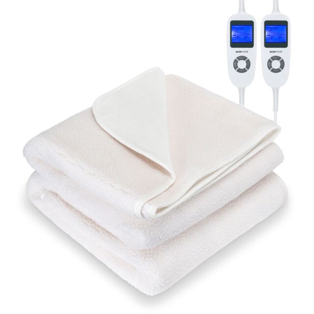 MONHOUSE Fleece Electric Heated Under Blanket - Double 137x190cm - Detachable & Machine Washable - Controller Multi Zones, 9 Heat Settings Cream 1