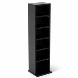 6 Tier Black Wooden CD DVD Game Book Shelf Storage Tower Rack - Fits 102 CDs