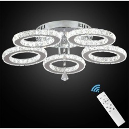 LED Ceiling Light Silver Dimmable Crystal Chandelier with Remote Control 5 Rings