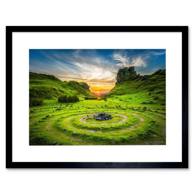 "Fairy Glen Sunset Skye Scotland Black 9x7"" Black Framed Wall Art Print"