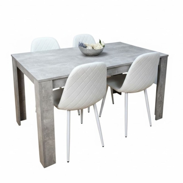 KOSY KOALA Wooden Rectangle Dining Table Set With 4 white Gem Pattern Chairs Dining Room Furniture