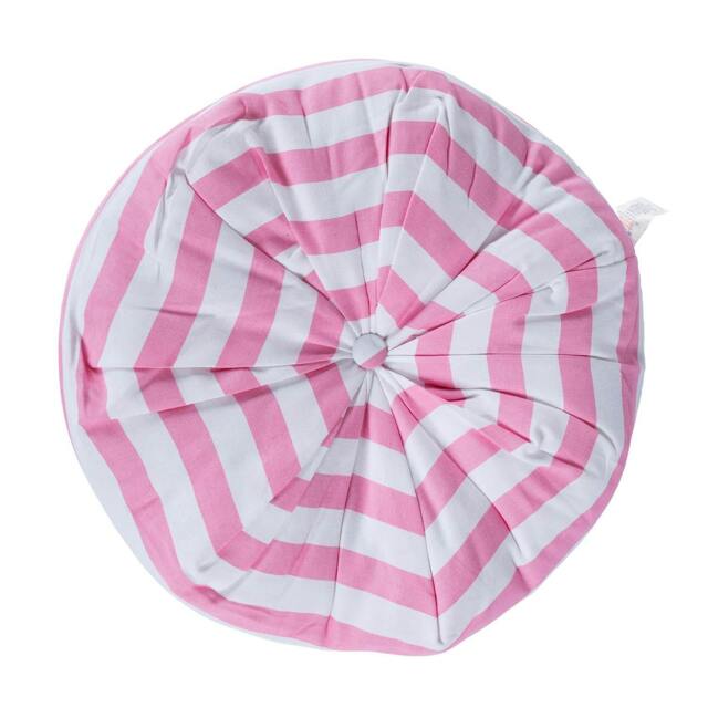 Homescapes Pink and White Stripe Pleated Round Floor Cushion Pink Pink & White 40 x 15 cm