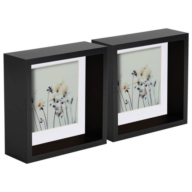 "Nicola Spring 6 x 6"" Deep Photo Frames - Black/White Mount - 3D Deep Box Picture Frame Display Case (16 x 16cm) x5"