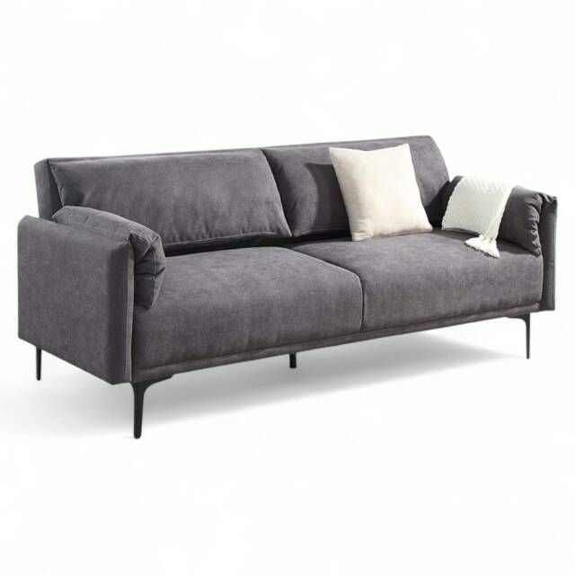 Padstow Cushioned Pillow Back Fabric 3 Seater Clic-Clac Large Single Sofa Bed Grey Charcoal Grey Three Seater