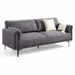 Padstow Cushioned Pillow Back Fabric 3 Seater Clic-Clac Large Single Sofa Bed Grey Charcoal Grey Three Seater
