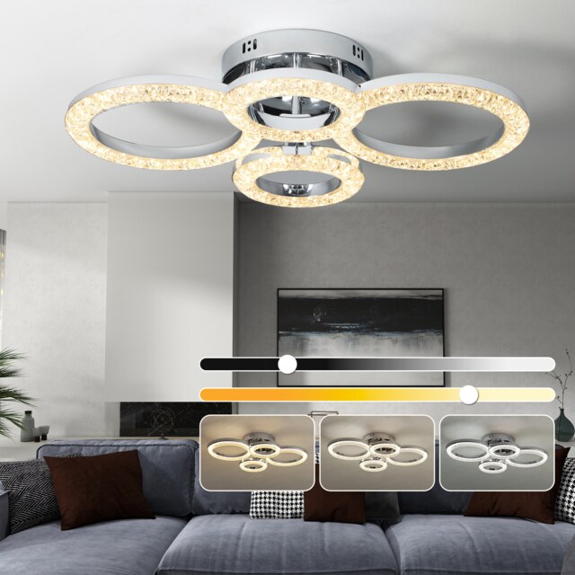 HOMCOM Modern 4-Ring Flush Mount Ceiling Light, LED Ceiling Light, Silver Silver