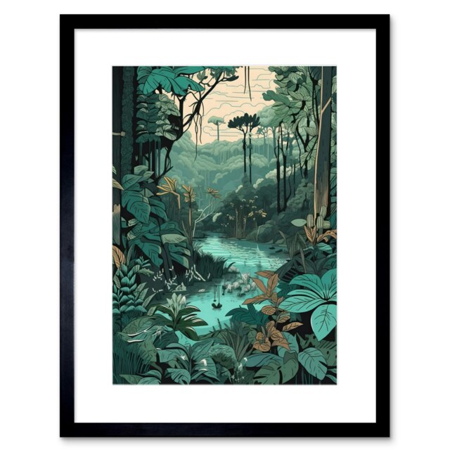 "Amazon Rainforest Flora Landscape 9x7"" Black Framed Wall Art Print"