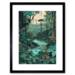 "Amazon Rainforest Flora Landscape 9x7"" Black Framed Wall Art Print"