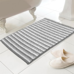 Striped Chenille Loop Bath Mat Grey Grey