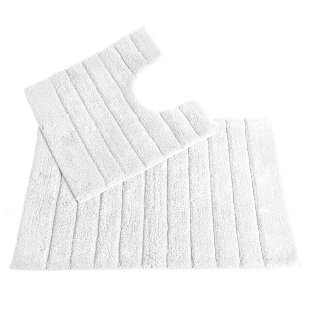 Ribbed Two Piece Bath Mat Set - White