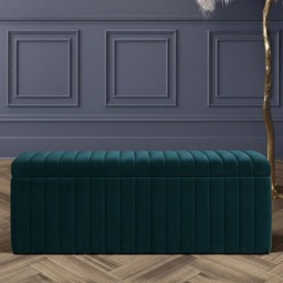 120cm Wide Lux Ottoman Storage Box, Emerald Green Velvet Upholstered Full Striped Storage Ottoman Box