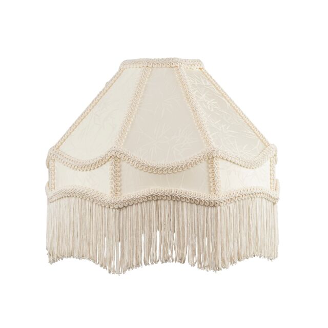 White Sleek Satin Victorian Lamp Shade with Floral Leaf Decor and White Tassels White White 1