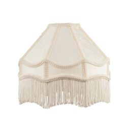 White Sleek Satin Victorian Lamp Shade with Floral Leaf Decor and White Tassels White White 1