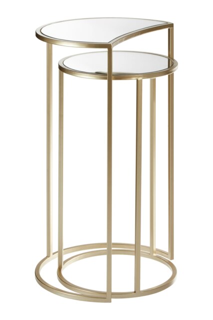 Interiors by Premier Set of 2 Nesting Side Tables, Champagne Finish Iron Frame & Mirrored Glass Tops, Art Deco Accent Tables Gold