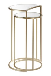 Orsina Set of 2 Nesting Side Tables, Champagne Finish Iron Frame & Mirrored Glass Tops, Art Deco Accent Tables