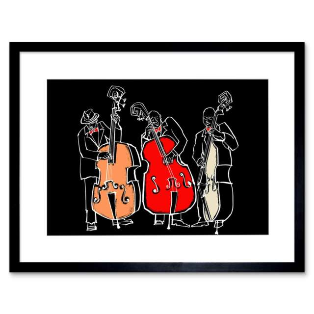 "Jazz Musicians Contrabass Bass Music Players 9x7"" Black Framed Wall Art Print"