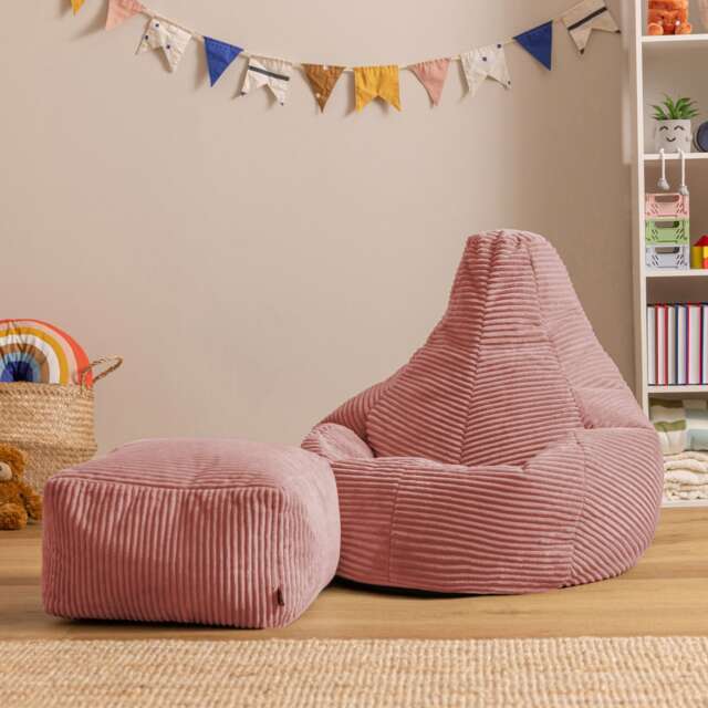 Icon Kids High Back and Footstool, Jumbo Cord, Dawn Pink