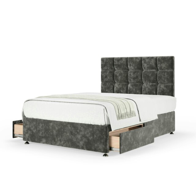 Majestic 1000 Pocket Sprung Charcoal Chenille 2 Drawer Divan Set And Pearl Headboard Small Single