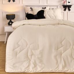 OHS Bow Quilted 7.5 Tog Coverless Duvet with Pillowcase Winter Warm Bedding Set White Ivory Single