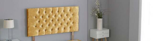 "Gold Crush Velvet Chesterfield Crystal Button Headboard Gold 2FT6 Small Single 26""inch Headboard"