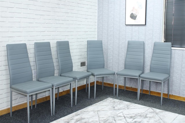 Faux Leather Dining Chairs Set of 6 Grey Kitchen Chairs