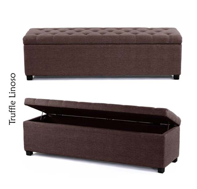 Linoso Chesterfield Truffle Ottoman Storage Box with Square Wooden Legs - Upholstered Blanket Box (120W x 40D x 45H cm)