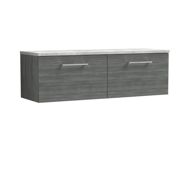 Balterley Level Wall Hung 2 Drawer Vanity Unit & Laminate Worktop for Contemporary Bathroom Storage Grey Anthracite Woodgrain