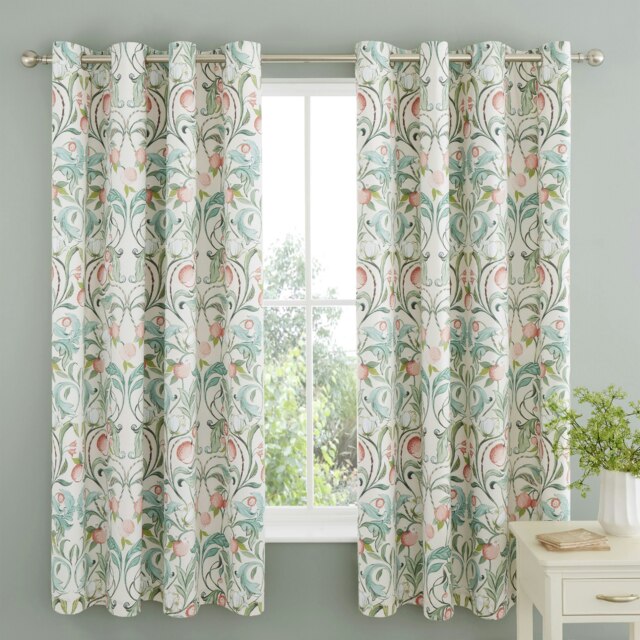 Catherine Lansfield Clarence Floral 66x72 Inch Lined Eyelet Curtains Natural
