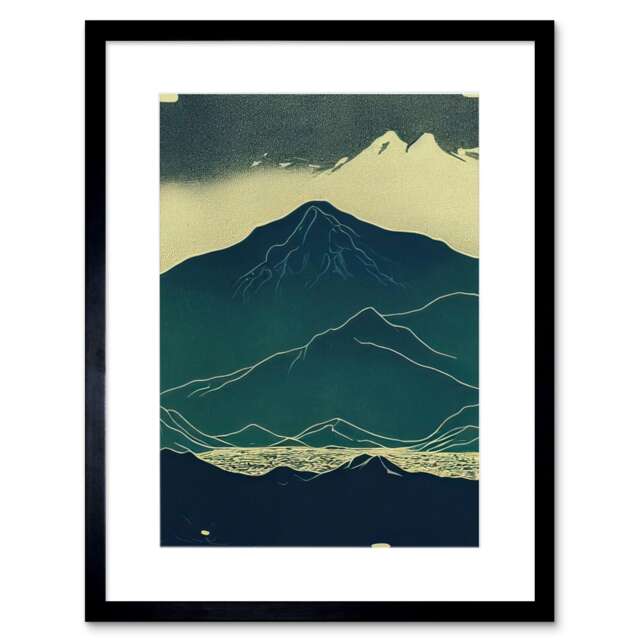 "Scottish Highlands Lake Mountains Blue 9x7"" Black Framed Wall Art Print"