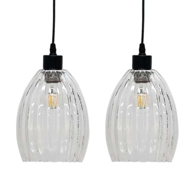 Set of 2 Birch - Clear Fluted Glass Easy Fit Pendant Shades Clear Small 2