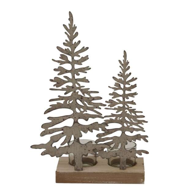 Hill Interiors Tree Silhouette Christmas Tealight Holder Brown Brown/Silver 29cm x 20cm x 8cm 1