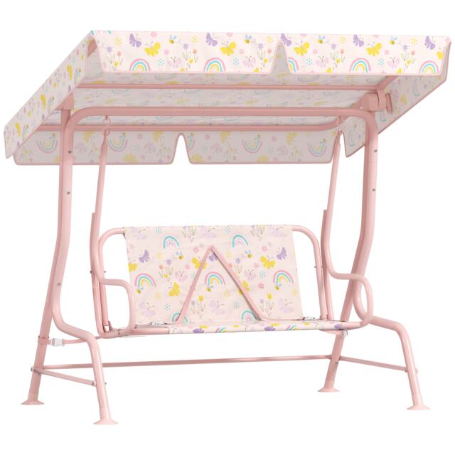 AIYAPLAY Kids Garden Swing Chair, Swing Seat with Adjustable Canopy, Pink