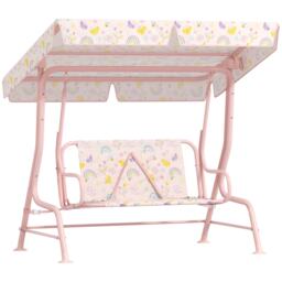 AIYAPLAY Kids Garden Swing Chair, Swing Seat with Adjustable Canopy, Pink