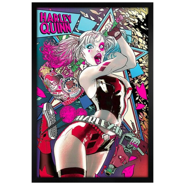 Black Wooden Framed Batman Harley Quinn Neon Maxi Poster Multi