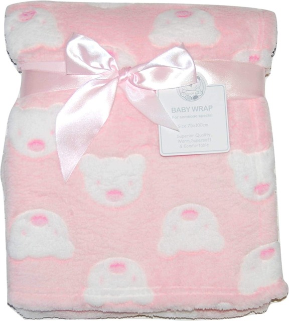 Baby Girl Soft Fleece Wrap Blanket Pram Cot Crib Moses Basket Pink Bear