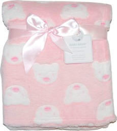 Baby Girl Soft Fleece Wrap Blanket Pram Cot Crib Moses Basket Pink Bear