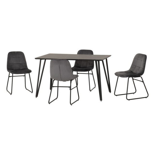 Marlow & Lukas Indoor Dining Set with 4 Chairs - Black Marble - Grey Velvet Black Black Marble/Grey 5