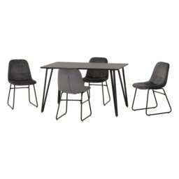 Marlow & Lukas Indoor Dining Set with 4 Chairs - Black Marble - Grey Velvet Black Black Marble/Grey 5