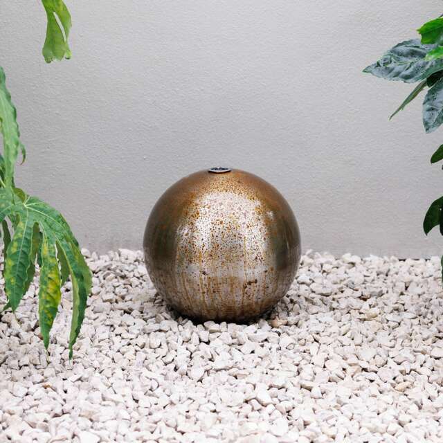 Primrose Corten Steel Sphere Water Feature with Lights and Reservoir 30cm