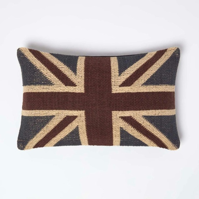 Homescapes Jacquard Union Jack Rectangular Cushion Cover British Flag - 30 x 50 cm Blue Dark Blue, Rust, Cream 30 x 50 cm