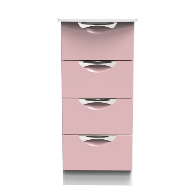 Holborn 4 Drawer Bedside Cabinet in Kobe Pink & White (Ready Assembled) Pink Kobe Pink & White