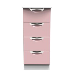 Holborn 4 Drawer Bedside Cabinet in Kobe Pink & White (Ready Assembled) Pink Kobe Pink & White