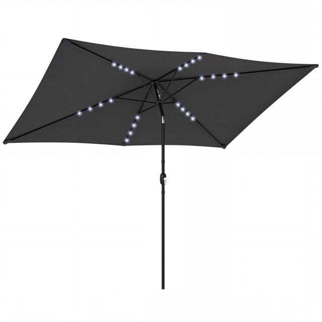 Outsunny 3 x 2 m Garden Parasol Umbrella with Light, Outdoor Patio Umbrella Black Black 289 x 198 x 248 cm
