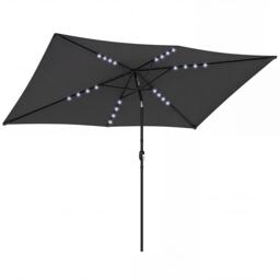 Outsunny 3 x 2 m Garden Parasol Umbrella with Light, Outdoor Patio Umbrella Black Black 289 x 198 x 248 cm