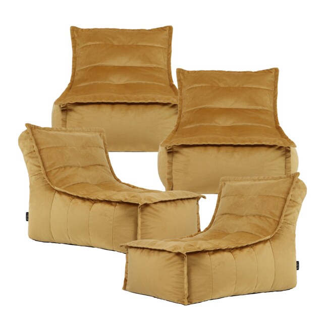 Dolce Large Beanbag Lounger Velvet Ochre Yellow 4-Pack