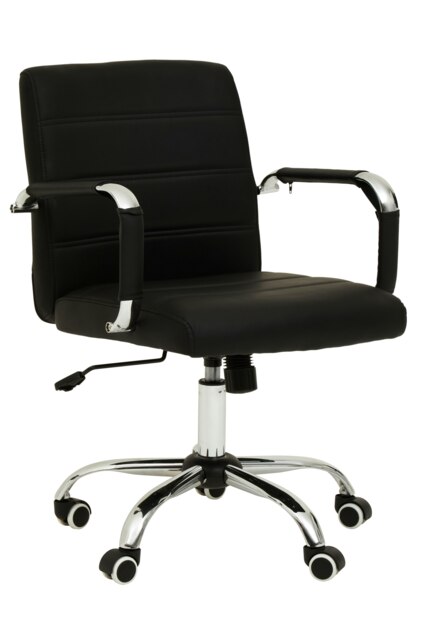 Interiors By Premier Comfortable Black Leather Effect And Chrome Home Office Chair, Ergonomic Work From Home Chair, Movable Chair