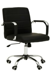 Orsina Comfortable Black Leather Effect And Chrome Home Office Chair, Ergonomic Work From Home Chair, Movable Chair